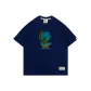 Dark Blue Yarns Embroidered Globe Short-Sleeved