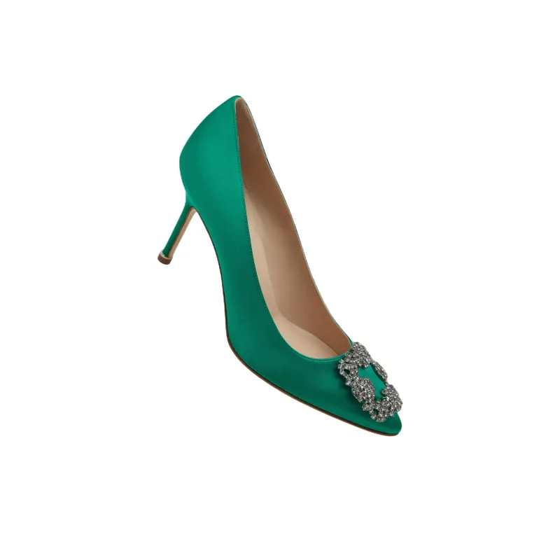 MANOLO BLAHNIK Hangisi Slim Heel High Heels 9cm Women's Green-3