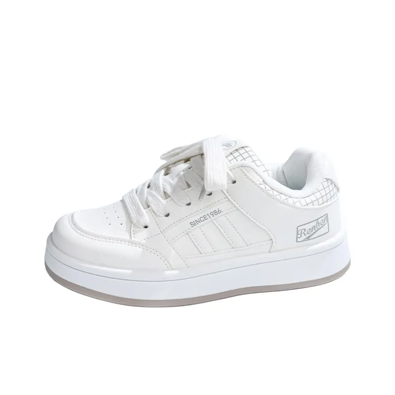 RENBEN Slip Resistant Height Increasing Low Top Skateboard Shoes Women's Beige-1