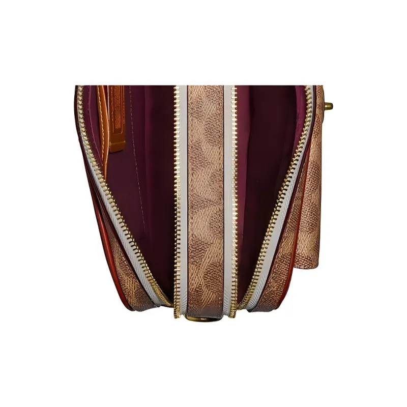 COACH Willow Canvas With Leather Camera Bag, Shoulder Bag, Crossbody Bag Women's Tan & Rusty Red-4