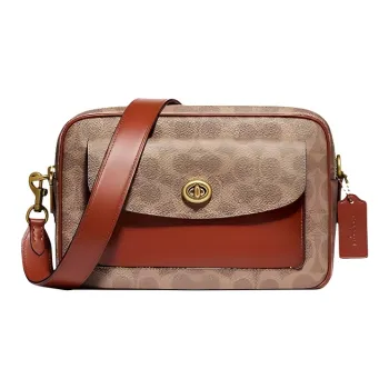 COACH Willow Canvas With Leather Camera Bag, Shoulder Bag, Crossbody Bag Women's Tan & Rusty Red