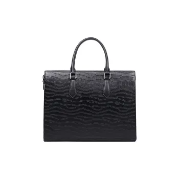 PESASRIE Top Grain Cow Leather Briefcase Men's Black