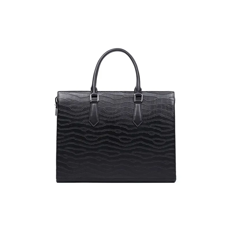 PESASRIE Top Grain Cow Leather Briefcase Men's Black-0