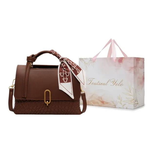 TOUTSEUL YOLO PU One Shoulder Handbag Regular Women's Black/Coffee & Brown & White/Coffee & Green-26