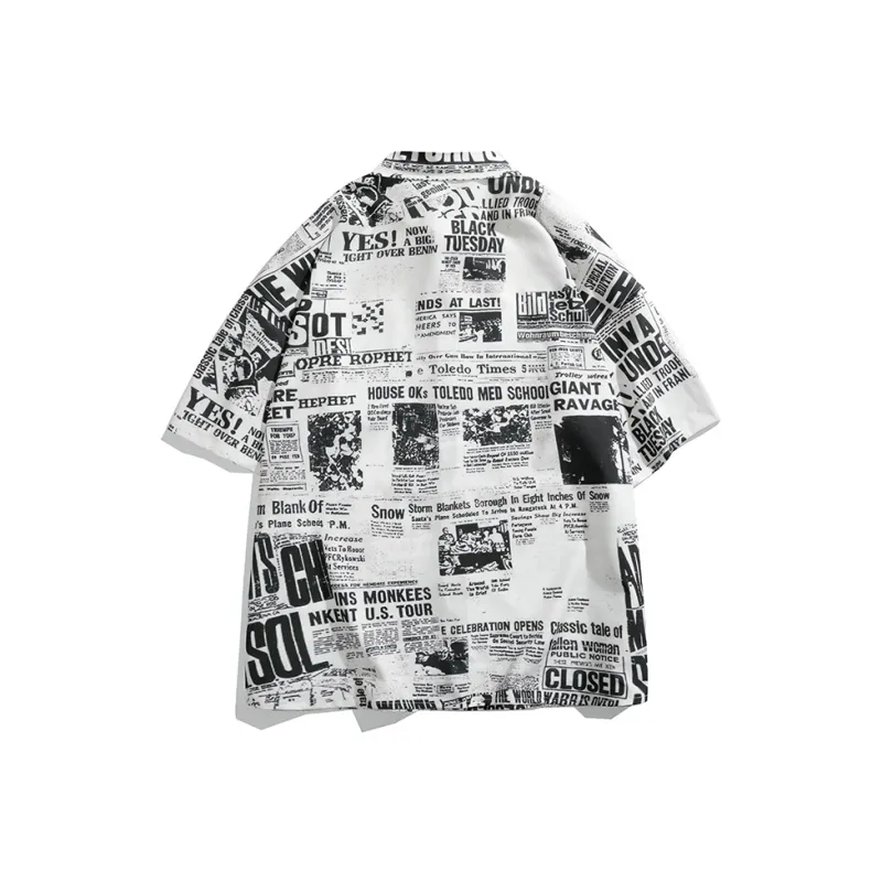 PEIMENG Shirts Men White Base Vintage Newspaper-2