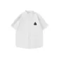 [Hemp-Like Stand-Up Collar]White (Hb Geometric Embroidery Pattern Chest Logo)
