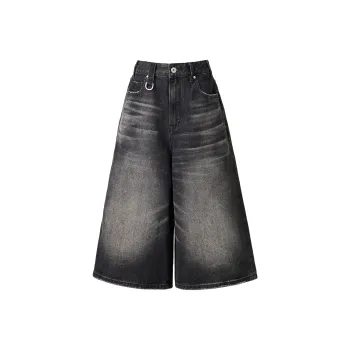 Wen Shan Denim Shorts Women's Black Gray Color