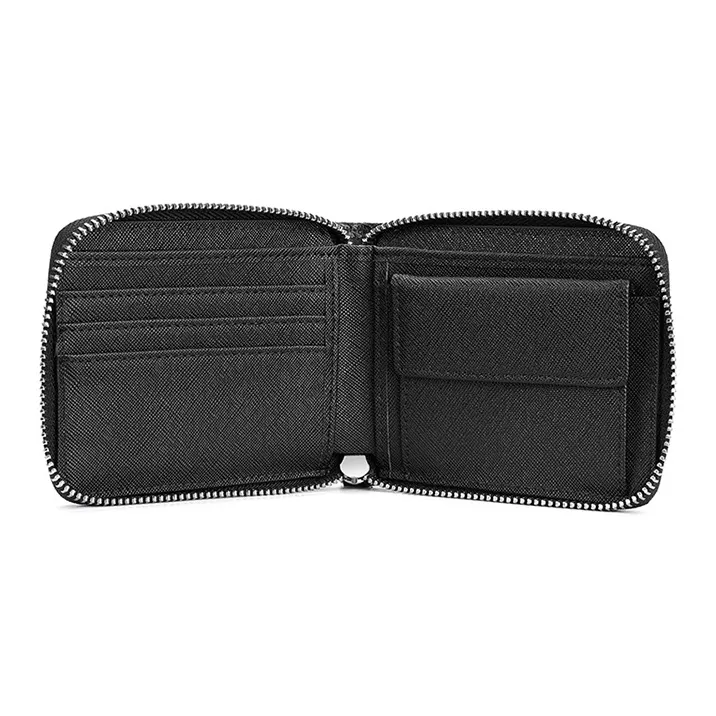 Yalu Polyester With Top Grain Cow Leather Wallet Unisex Black/Coffee/Light Brown-2