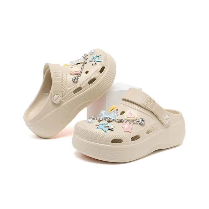 JOSINY Summer Petite Platform Height Increasing 5.4cm Outerwear Trendy Fashion Lazy Slip on Clogs Women's Sand Apricot-2