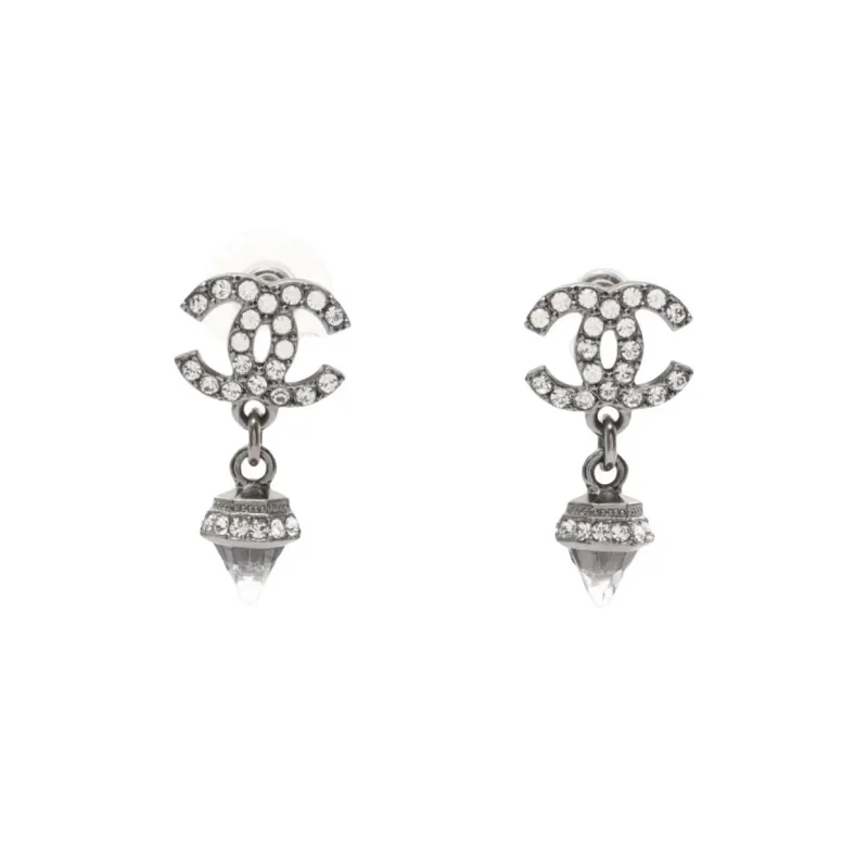 CHANEL 1986 1988 Cc Crystal embellished Dangle Earrings-0