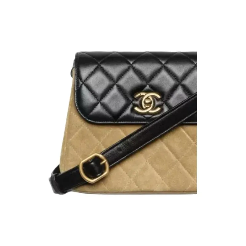 CHANEL Suede Calfskin Double Stitch Handheld Shoulder Bag Women's Coffee & Black-1