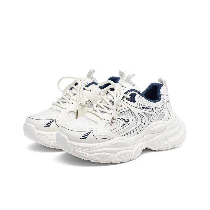 Warrior Abrasion Resistant Breathable Low Top Casual City Commute Running Shoes Women's Beige Blue-2