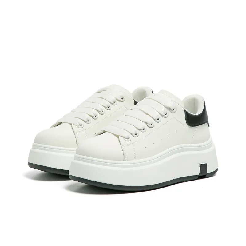 FOREVER 21 Anti Slip And Wear Resistant Height Increasing Low Top Skateboard Shoes Women's White Black-1