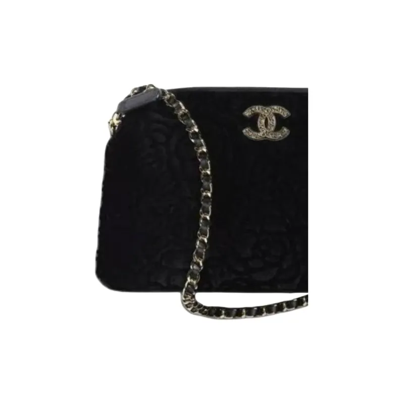 CHANEL Velour Shoulder Bag Regular Women's Black-1