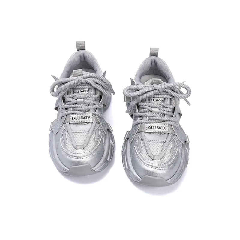 EXULL Q Cushioning, Abrasion Resistant, Height Increasing Low Top Chunky Sneakers Women's Gray-2