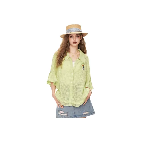 ELF SACK Shirts Women's Plaid Grass Green