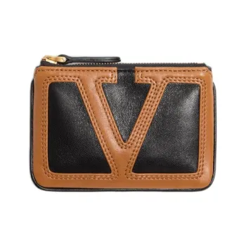 Valentino GARAVANI Nappa Leather Coin Purse Women's Brown & Black