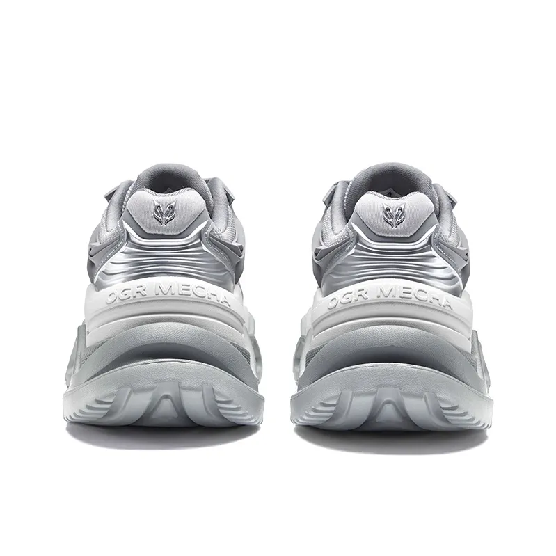 OGR Cushioning, Abrasion Resistant, Impact Resistant, Height Increasing Low Top Chunky Sneakers Unisex Gray Silver-4