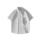 [Oxford Stripes Short-Sleeved Shirt]Gray White Stripes (Tang Lion Black Chest Logo)