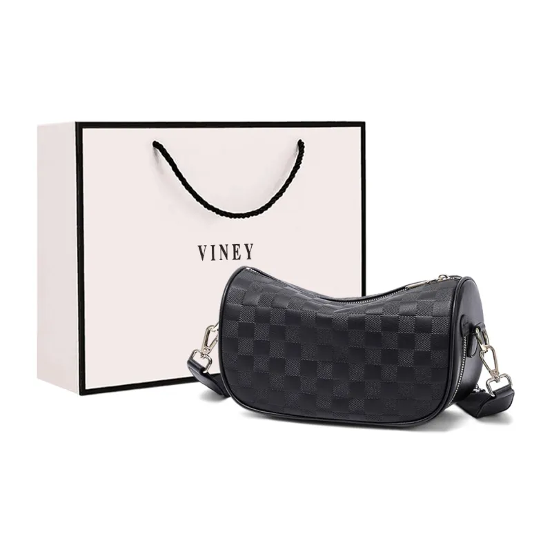 VINEY Cow Leather Shoulder Bag, Crossbody Bag Regular Women's Black/White-0