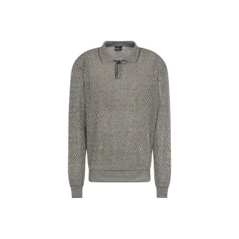 EMPORIO ARMANI Asv Linen And Lyocell blend Polo collar Jumper With Chevron Motif