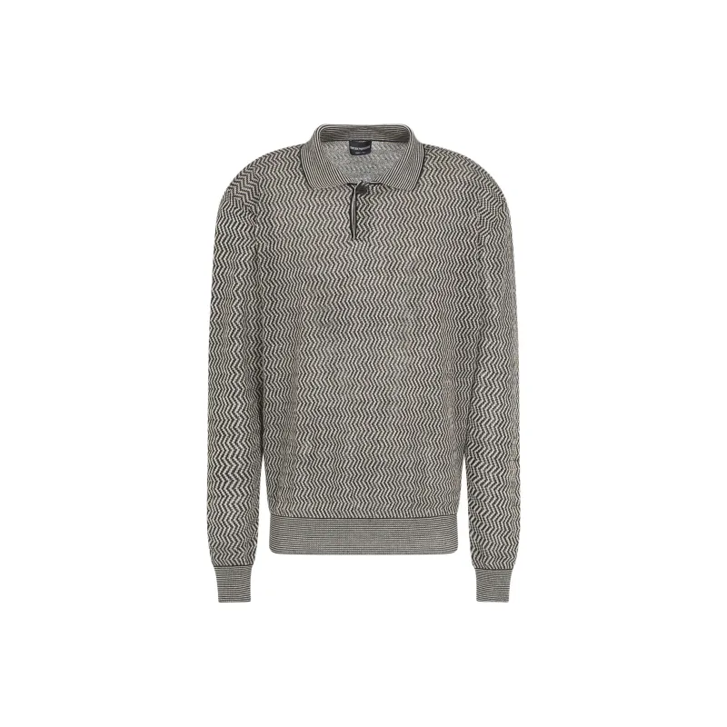 EMPORIO ARMANI Asv Linen And Lyocell blend Polo collar Jumper With Chevron Motif-0