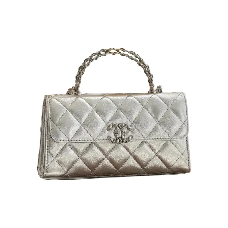 CHANEL Silver Tone Buckle Shoulder Bag Women's Silver-1