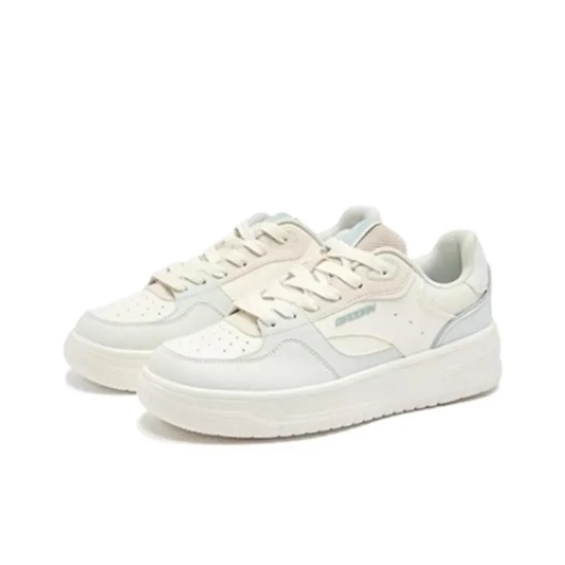 QIAODAN Anti Slip Wear Resistant Low Top Skateboard Shoes Women's White Green-2