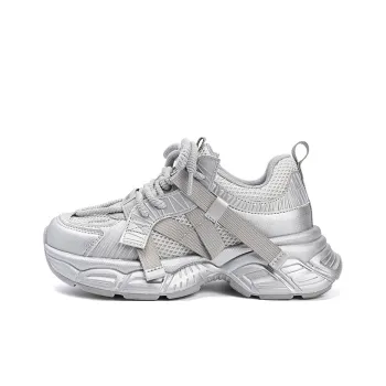 EXULL Q Cushioning, Abrasion Resistant, Height Increasing Low Top Chunky Sneakers Women's Gray