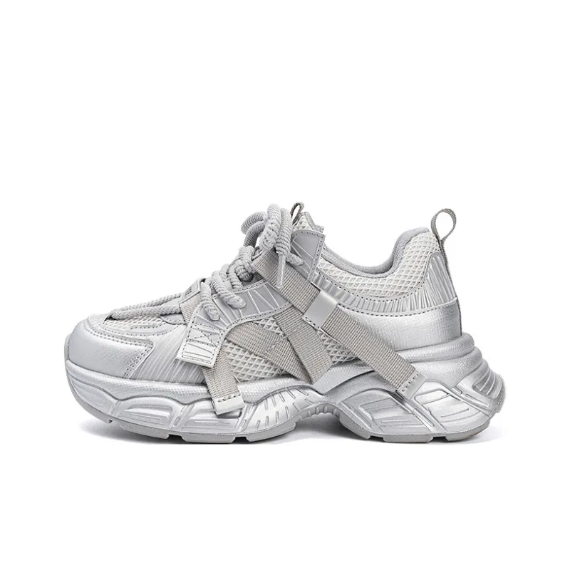 EXULL Q Cushioning, Abrasion Resistant, Height Increasing Low Top Chunky Sneakers Women's Gray-0