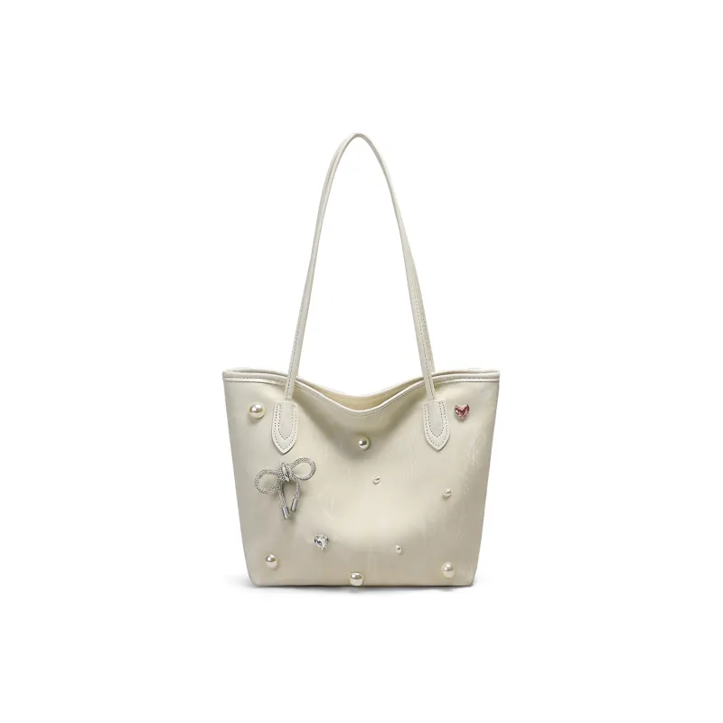 C°BANNER Synthetic Leather Shoulder Bag Medium Size Women's Ecru/Silver-2