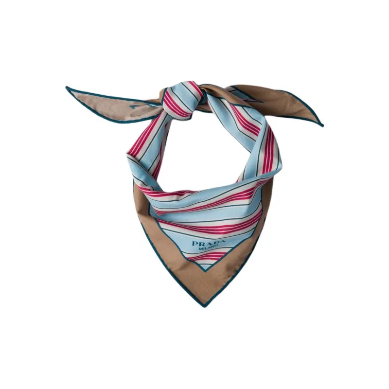 PRADA Cotton Silk Scarves Unisex Star Realm Blue-0
