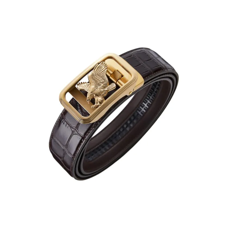 Jeccieziio Cow Top Grain Leather Belts Men's Gold, Silver Width 3.5CM-0