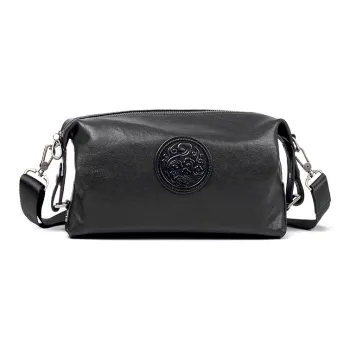 PESASRIE Top Grain Cow Leather Crossbody Bag, Shoulder Bag Women's Black/Coffee