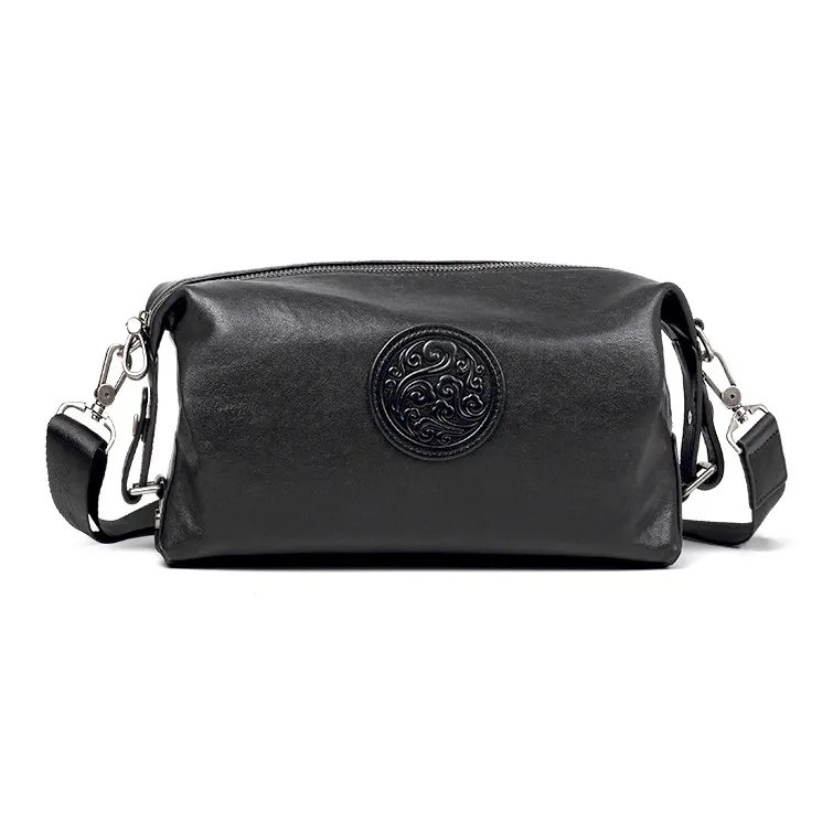 PESASRIE Top Grain Cow Leather Crossbody Bag, Shoulder Bag Women's Black/Coffee-0