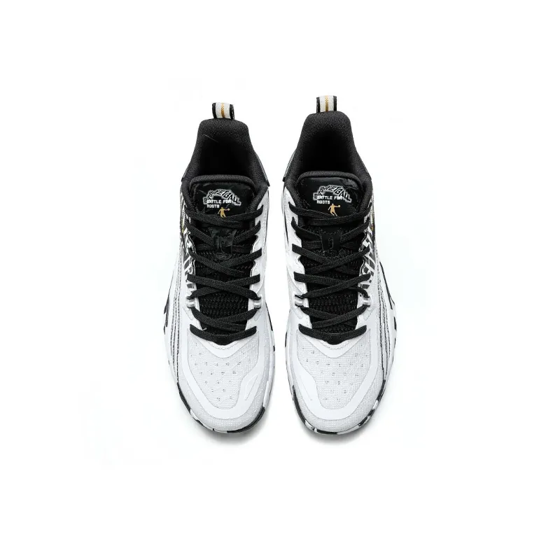QIAODAN Anti Slip Wear Resistant Low Top Basketball Shoes Men's White Black-3