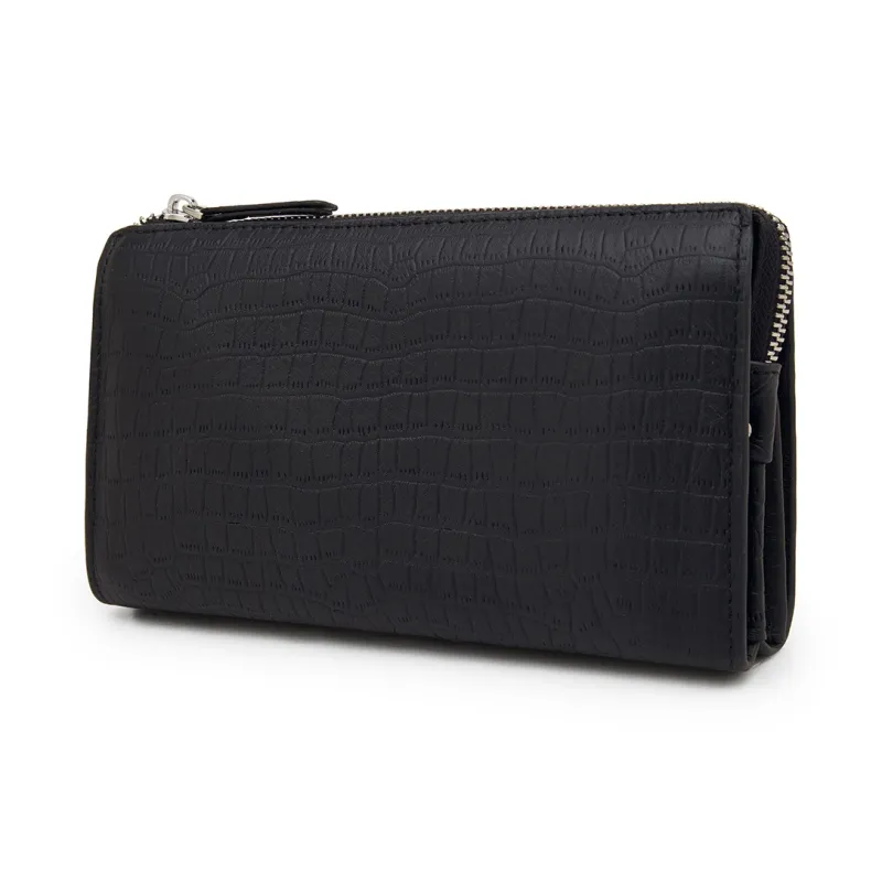 Old Man's Head Top Grain Cow Leather Wallet Clutch Men's Black-2