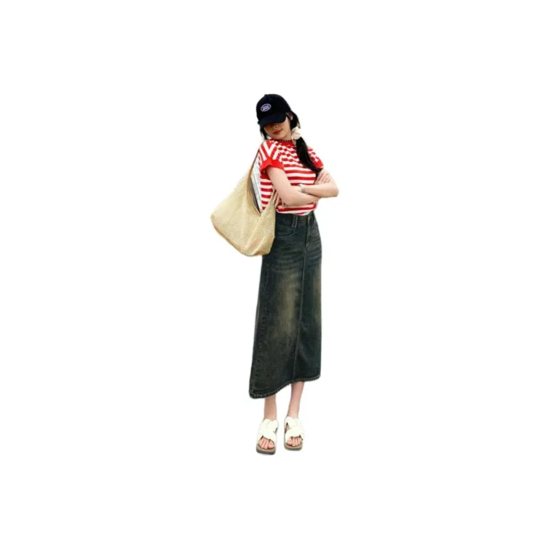 YINLEI Denim Long Skirt Women's-1