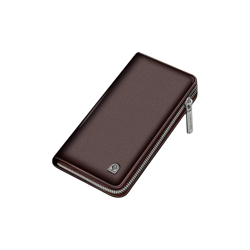 Old Man's Head Top Grain Cow Leather Wallet Men's Black/Coffee-3