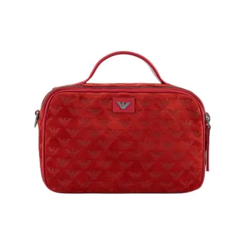 EMPORIO ARMANI Cow Leather Boston Bag, Shoulder Bag, Crossbody Bag, Handbag Men's Red