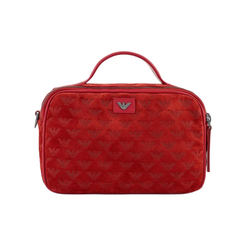 EMPORIO ARMANI Cow Leather Boston Bag, Shoulder Bag, Crossbody Bag, Handbag Men's Red-0