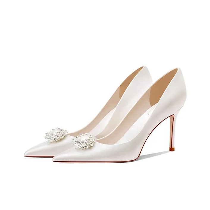 BANWEIDIYA Slim Heel High Heels Women's White-1