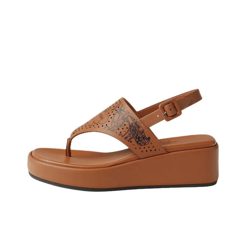 HERMES Karima One Strap Sandals 4.5cm Women's Brown-0