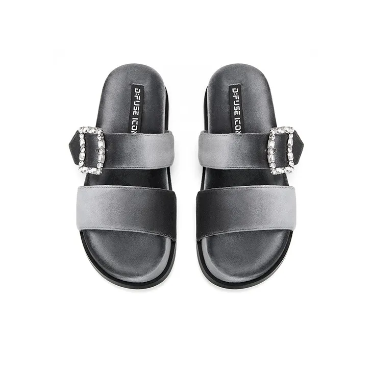 D FUSE SCANDINAVIA Rubber Sole Rhinestone Fuzzy Slip Resistant Slide Slippers Women's-9