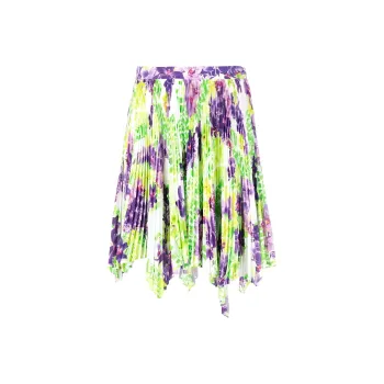 VERSACE Floral Printed Asymmetric Pleated Skirt
