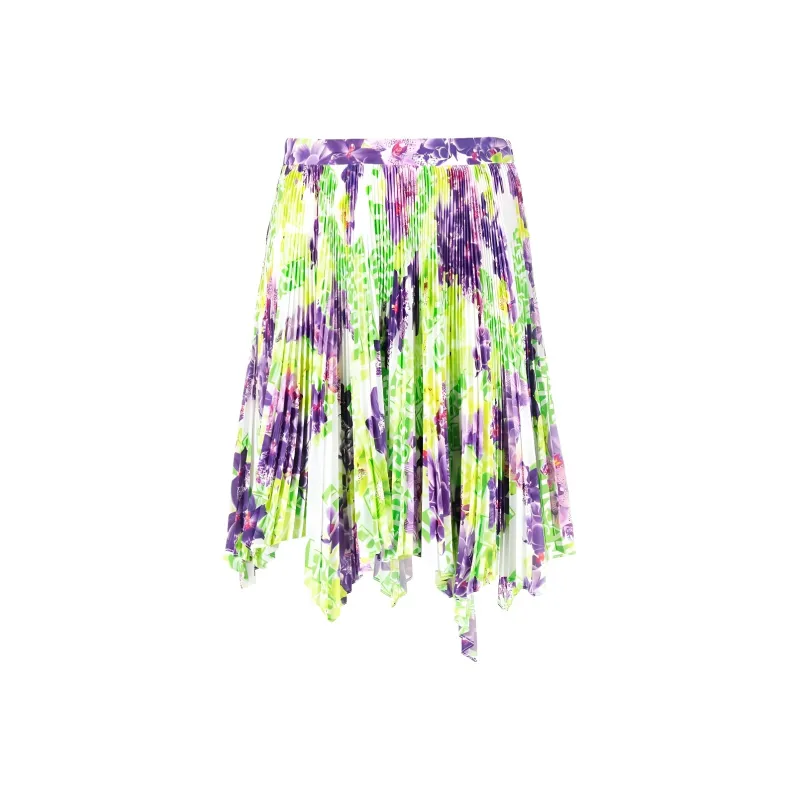 VERSACE Floral Printed Asymmetric Pleated Skirt-0