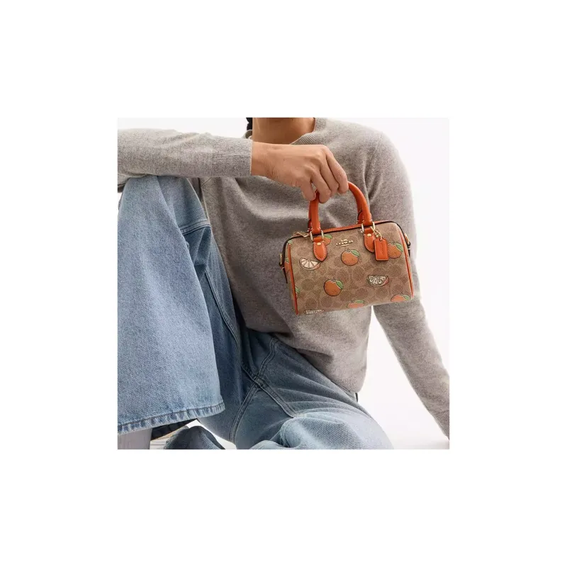COACH Rowan Leather One Shoulder Handbag Medium Size Women's Silver With Ivory Multicolor-3