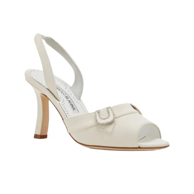 MANOLO BLAHNIK Acinta One Strap Sandals 9cm Women's White-2