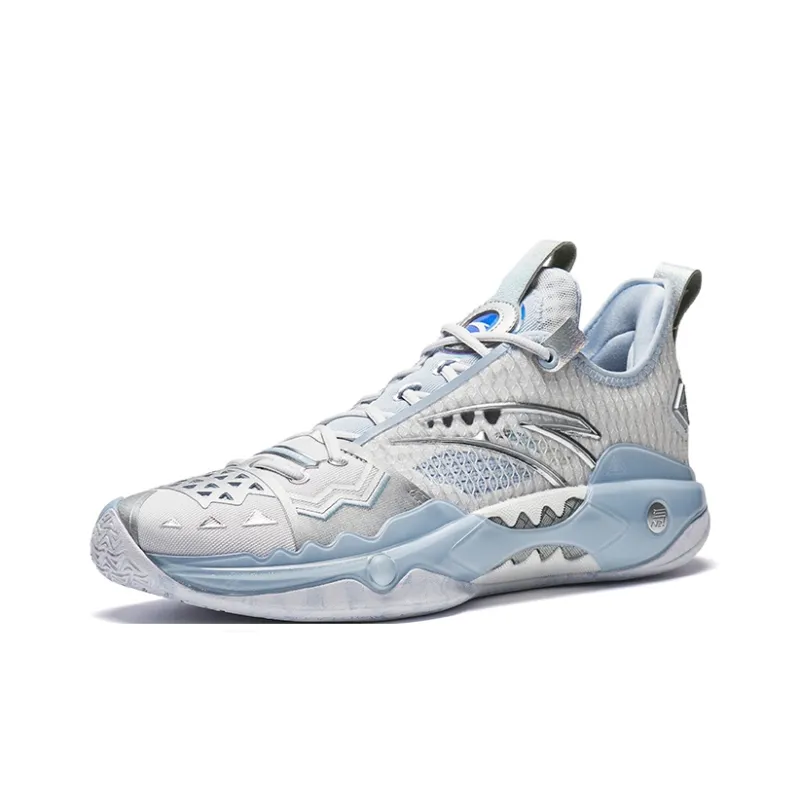 Anta Frenzy 5 Pro Cushioning, Wear Resistant Low Top Carbon Plate Basketball Shoes Men's White Silver-1