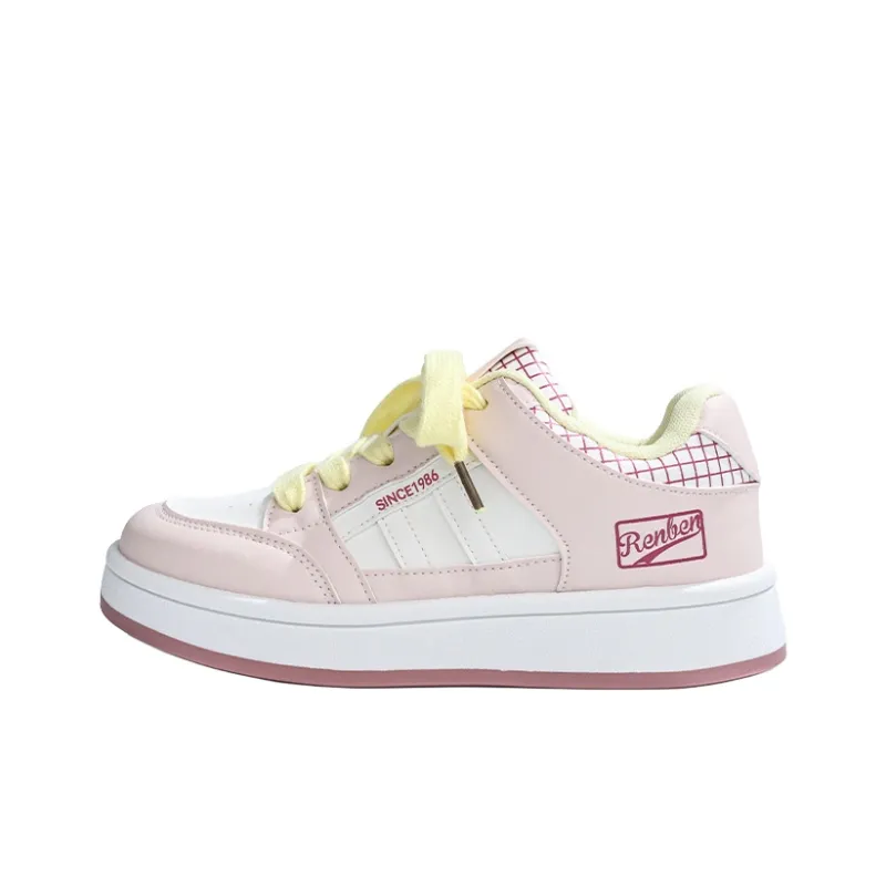 RENBEN Balance Height Increase Low Top Skateboard Shoes Women's Pink-0